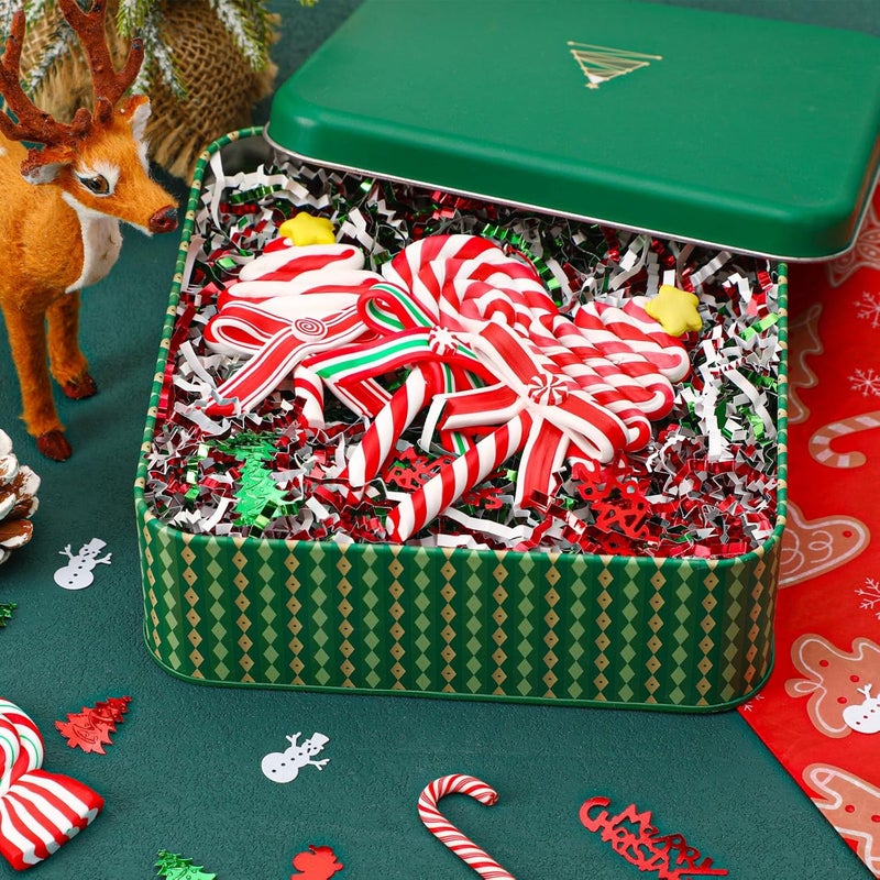 Jansun 1 LB Christmas Crinkle Cut Paper Shred, Metallic Red Green White Raffia Cut Paper Shred Filler with Xmas Tree Snowman Santa Confetti for Gift Wrapping Craft Basket Filler Christmas Gift Decorations - Image 5